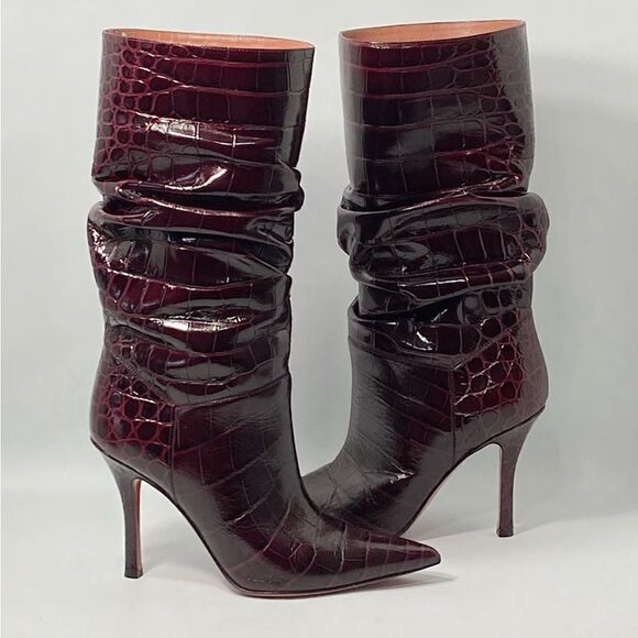 Amina Muaddi Ida Croc-Embossed Leather Booties size 36.5 - Picture 7 of 12